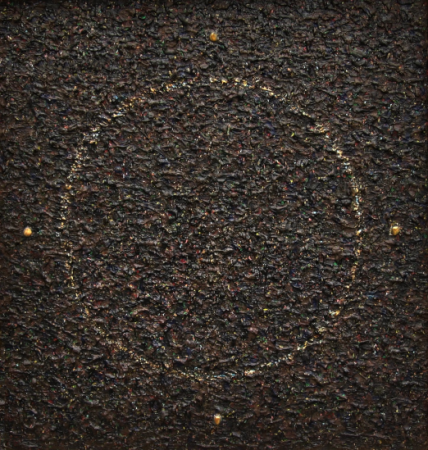 Sumbola, 1998, cm 60x60, acrilico e piete dorate su tavola